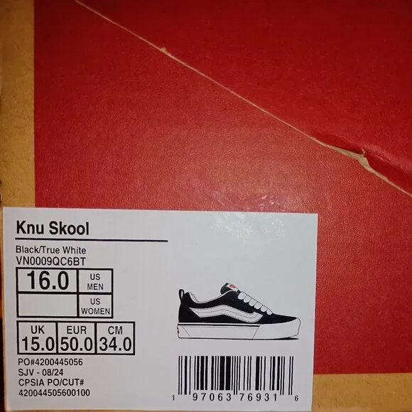 Vans Men's U.S.16 Knu Skool Skate Black/True White Classic VN0009QC6BT - Picture 7 of 12